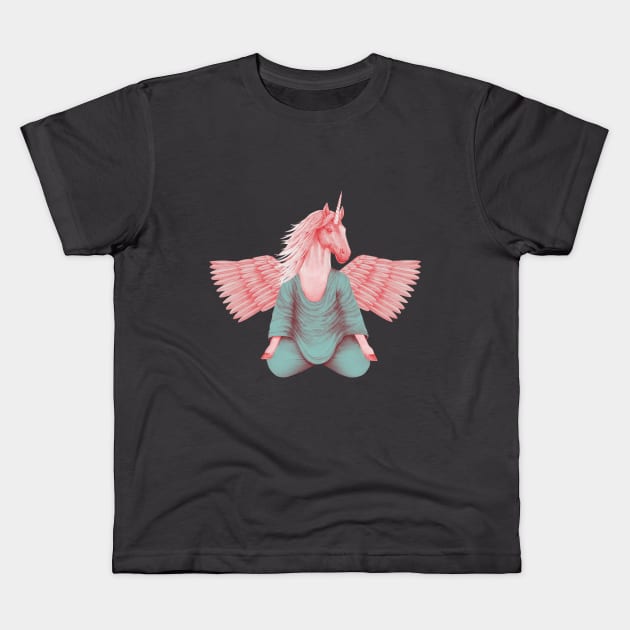 meditating pegasus 1 Kids T-Shirt by KindSpirits